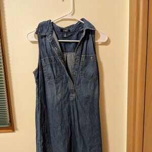 Chaps Denim Light Blue Collared Jean Dress, Medium